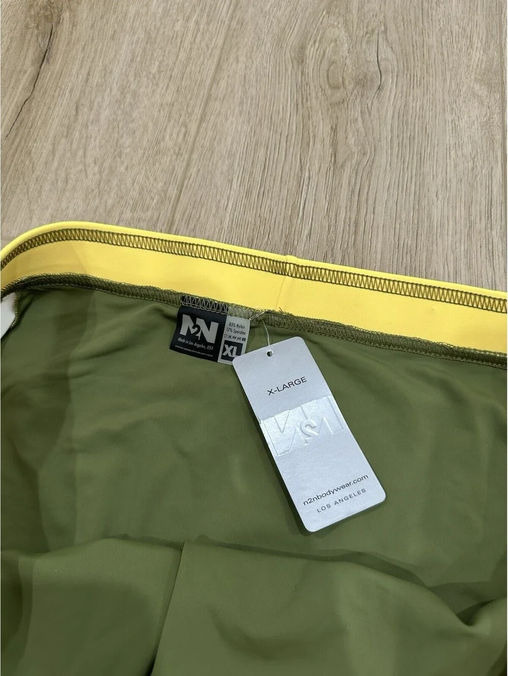 NWT N2N Bodywear Men's Swim Wear Olive Green Yellow Size XL